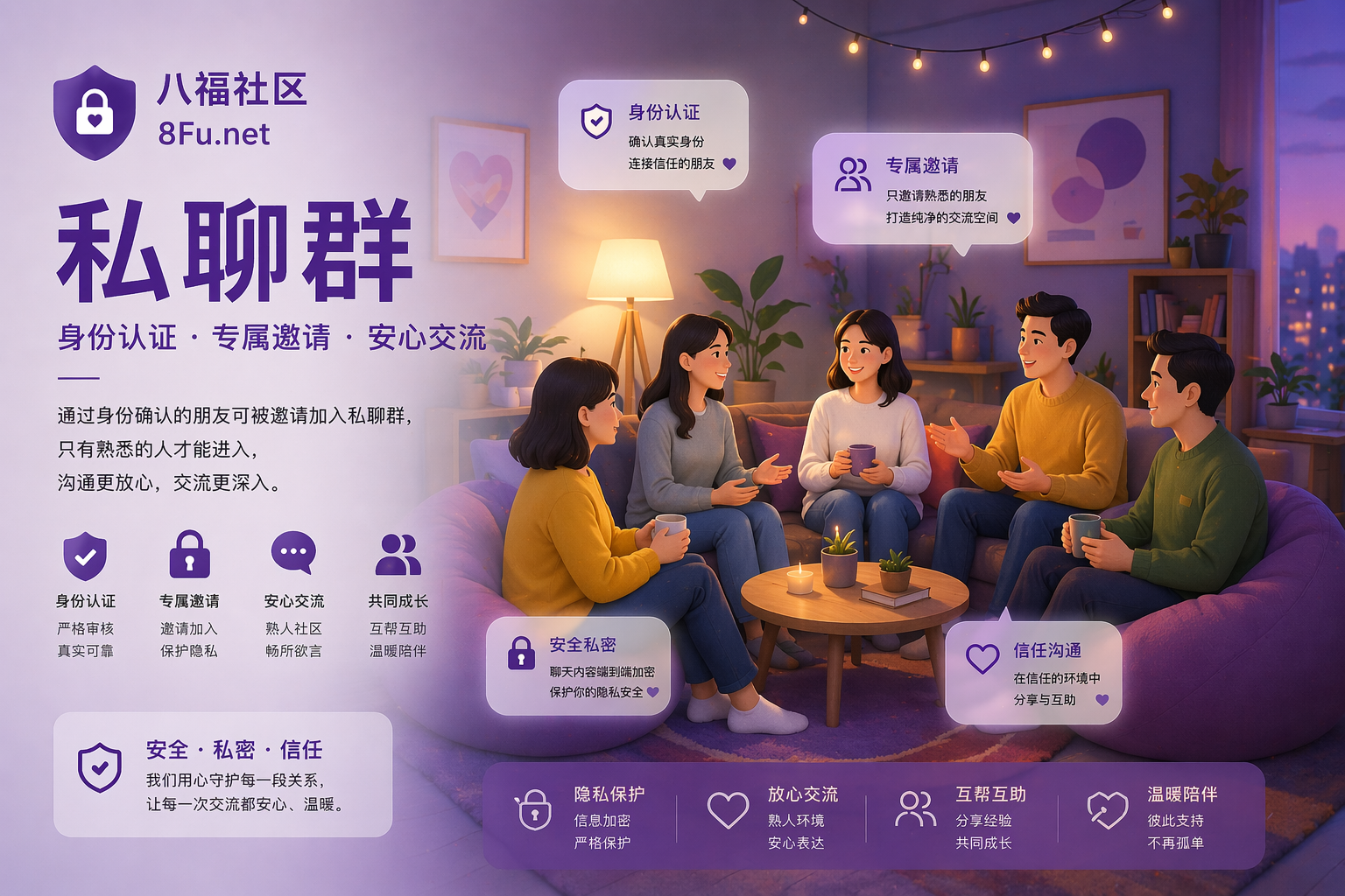 八福社区私密聊天示意图